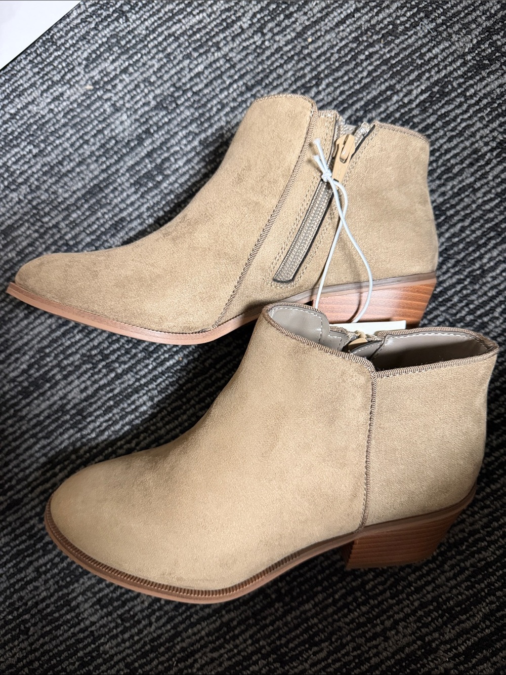 Amazon Essentials Taupe Suede Ankle Bootie within Low Stacked Heel